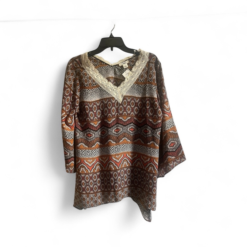 Cato‎ Multicolor Patterned Top with Lace Detail - Picture 2 of 4